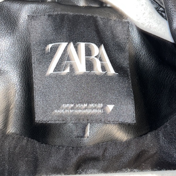 NEW Zara Oversized Black Leather Moto Jacket Women's Coat Size Medium - Picture 3 of 11